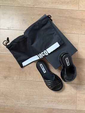 Alexander McQueen Black Braided Leather Slide Sandals